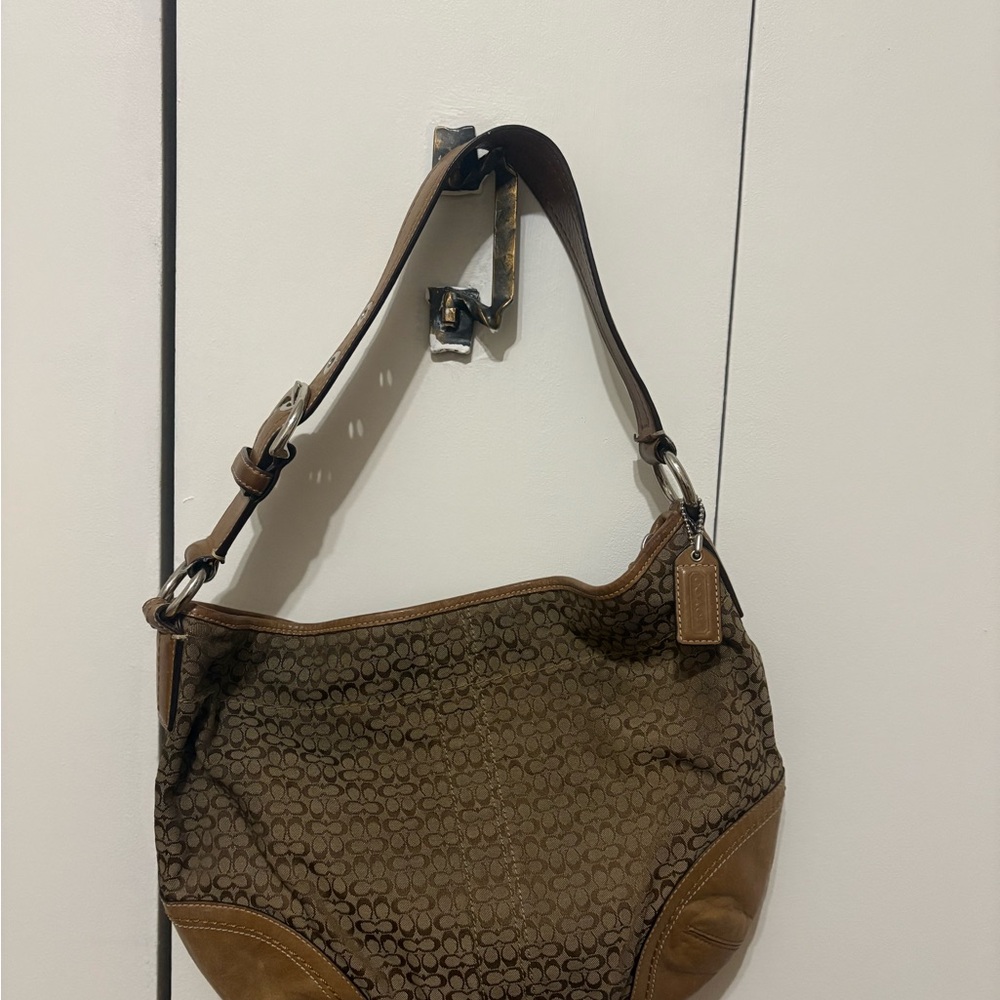 Coach Brown Shoulder Bag with Signature Monogram